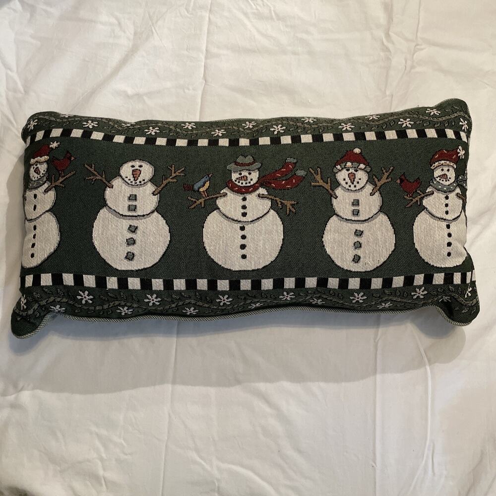 Vintage Coco Dowley Tapestry Snowman Winter Christmas Pillow